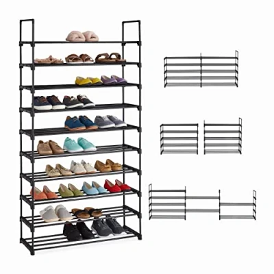 Immagine di Relaxdays Sistema Scarpiera con Montaggio ad Incastro, Mobile Portascarpe 10 Ripiani, HLP, Metallo, Nero, Acciaio, H x L P: 175,5 93 30,5 cm