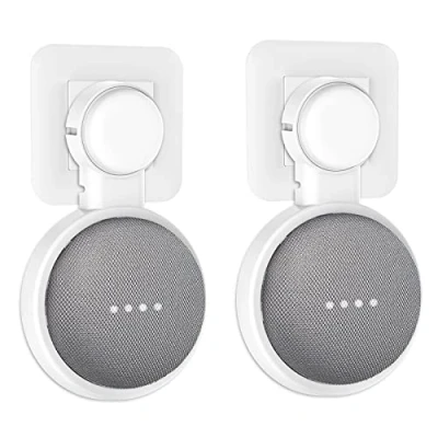 Immagine di PlusAcc Supporto a Muro per Nest Mini/Google Home Mini, Senza Fili o Viti Disordinati, Salvaspazio Staffa di Montaggio Spina in Cucina Bagno e Camera da Letto(2 Pack, Bianco)