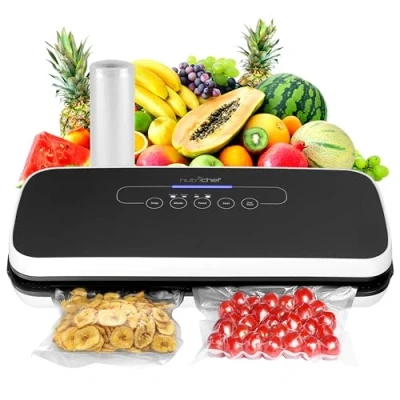 Immagine di NutriChef Macchina Sottovuoto per Alimenti, Sigillante la Conservazione di Alimenti Secchi e Umidi con Kit Avviamento, Design Compatto, Testata in Laboratorio, Indicatori LED