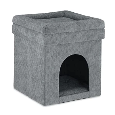 Immagine di Relaxdays, Pouf con Cuccia per Gatti, Nascondiglio Piccoli Cani, Cuscino, Pieghevole HLP 42 x 38 cm, Grigio