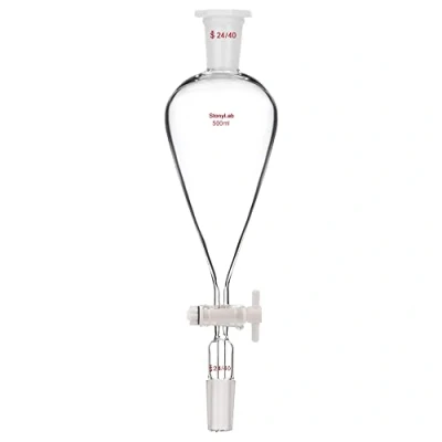 Immagine di stonylab Imbuto Separatore con Rubinetto di Arresto PTFE, Conico a Forma Pera da 500 ml in Vetro Borosilicato Parete Pesante 24/40 Giunti
