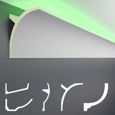 Immagine di HEXIM LED Stucco pacchetti risparmio Illuminazione indiretta con modanature PU soffitto, luce e opaco (articolo completo) profilo Set