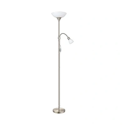 Immagine di Eglo Up 2 lampada a piantana luci, da pavimento in metallo, vetro e plastica, salotto argento, bianco, con interruttore, lettura, E27, E14