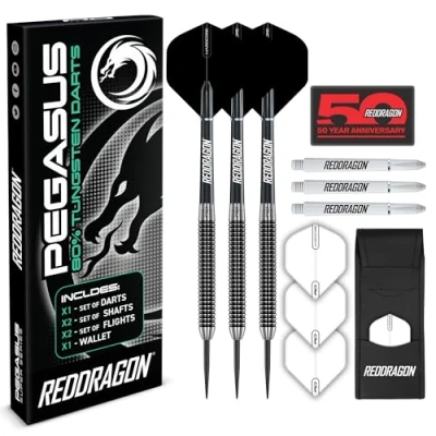 Immagine di RED DRAGON Pegasus Set di Freccette Professionali in tungsteno, 22 g, con Alette, steli (aste) e Portafoglio