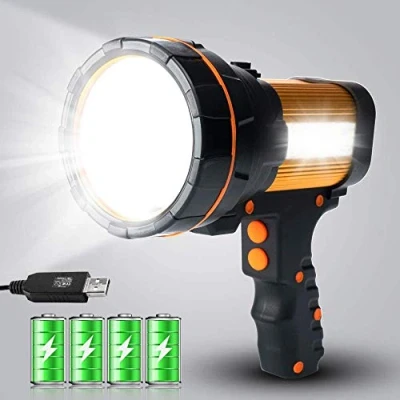 Immagine di MAYTHANK Torcia LED Alta Potenza Professionale Ricaricabile USB ad Potente Elettriche Portatile Grande 4 Batterie 10000mah 6000 Lumen,con Lanterna Proiettore Laterale