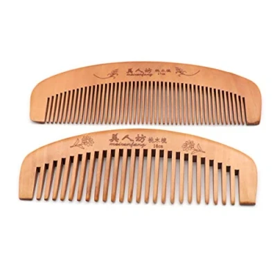 Immagine di peigne à cheveux en bois fait main pour dentelé large et bouclé, barbe anti statique sans barrière les mains, approprié femme (15 cm e due anelli per capelli)