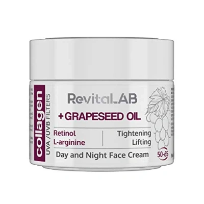 Immagine di RevitaLAB Day and Night Collagen Anti Aging Moisturiser Enriched with Hyaluronic Acid, L Arginine, Retinol, Grapeseed Oil, a UVA/UVB Filter for Ages 50 65, ml