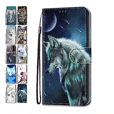 Immagine di Cellulare Cover per Samsung Galaxy A50 Custodia in Pelle Flip Case Portafoglio Libro con Porta Carta Modello Disegni Lupo