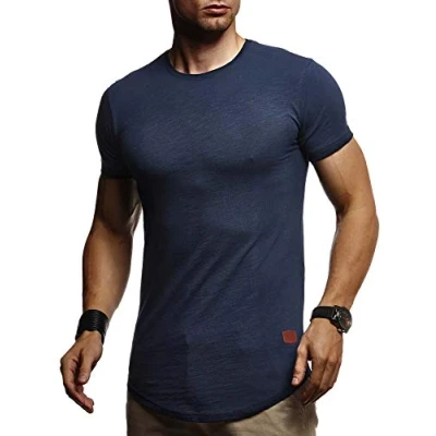 Immagine di Leif Nelson LN8311 Maglietta estiva a maniche corte da uomo, girocollo, slim fit, in cotone, colore: bianco, nero, Blu scuro, XXL