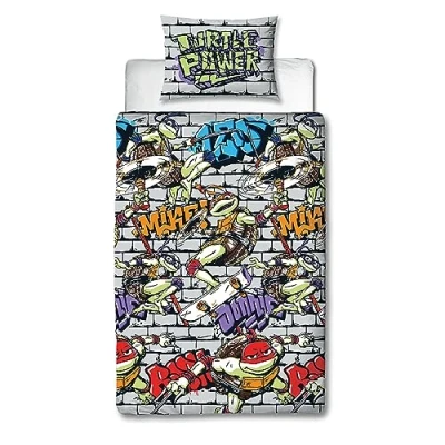 Immagine di Character World Set copripiumino singolo ufficiale Teenage Mutant Ninja Turtles Power Design reversibile su 2 lati, con federa coordinata TNMT per letto