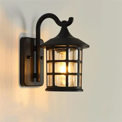 Immagine di Applique Da Esterno, Lanterna Parete Lampada Impermeabile In Alluminio E Vetro Giardino Retrò Luci Esterno Arredamento Rustico E27 Per Casa Porta Di Scale