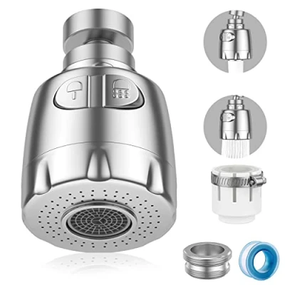 Immagine di Vinabo Aeratore Per Rubinetto, 360 Girevole Lavello Gorgogliatore A Risparmio Idrico Rubinetto Filtro Regolatore Spray Testa Ugello Cucina Bagno,2 Modalità