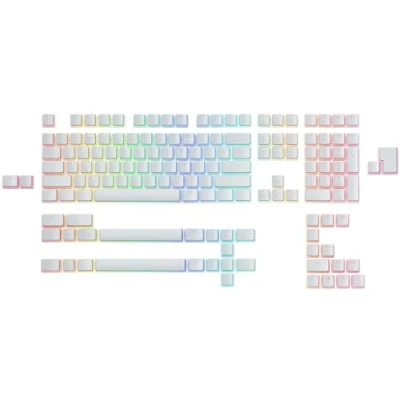 Immagine di Glorious Gaming 145 Aura Keycaps V2 Tasti PBT pudding, font e lati trasparenti per RGB, materiale durabilità maggiore acustica profonda, adatti alle basi MX, layout americano Bianco
