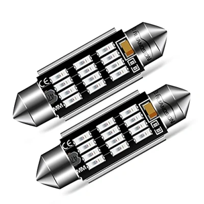 Immagine di Ruiandsion Luce LED per auto, 39 mm, colore: Rosso festone Canbus senza errori interni, lampadina 4014, 12smd 480 lm, 2,5 W, AC12 24 V, 2 pezzi