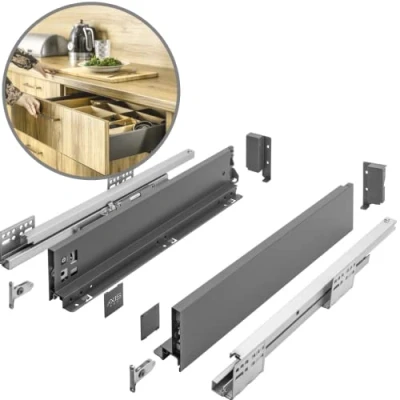 Immagine di GTV AXIS PRO Cassettiera con sistema di estensione completa e smorzamento integrato, colore: antracite, portata fino a 40 kg, chiusura rallentata, accesso libero, larghezza 350 mm, altezza 86 mm