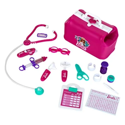 Immagine di Theo Klein 4601 Barbie valigetta da medico, con stetoscopio, occhiali, cerotti e molto altro, Termometro effetti luminosi sonori, Dimensioni: 27 cm x 14,5 18 cm, Giocattolo per bambini a partire 3 anni