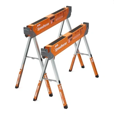 Immagine di BORA Portamate Speedhorse XT Coppia di cavalletti da banco, confezione due pezzi, gambe regolabili in altezza 76,2 a 91,4 cm, parte superiore metallo per 2 x 4, sega banco