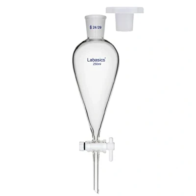 Immagine di Labasics Imbuto Separatore Conico a Parete Pesante in Vetro Borosilicato con 24/29 Giunti e Rubinetto di Arresto PTFE, 250 ml