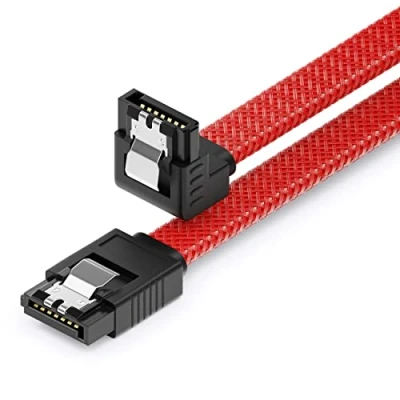 Immagine di deleyCON 60 cm Cavo SATA 3 in Nylon 6 Gbit/s per Dati III di Collegamento Serial ATA Scheda Madre e Hard Drive HDD SSD con 1 Presa S a L 90 Rosso