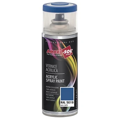 Immagine di Ambro Sol V4005019 Smalto Acrilico Multiuso, Vernice Brillante per Interni ed Esterni, Adatto Qualsiasi Tipo di Materiale, Bomboletta Spray in Banda Stagnata Riciclabile 400 ml, Blu Capri