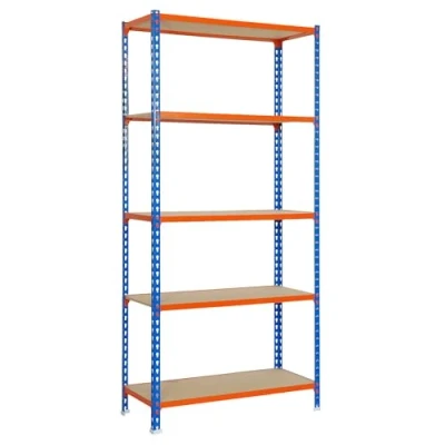 Immagine di Simon Rack Scaffale Metallo Garage e 5 Ripiani, Capacità di Carico 150 kg Punto Flessione, 2000x1000x400 mm, Metallo, Scaffalatura per Garage, Blu/Arancione/Legno Maderclick