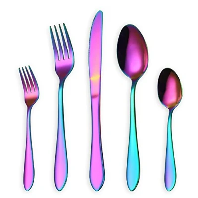Immagine di HOMQUEN Set di Posate e Colorate, 30 Pezzi forchette per coltelli in Acciaio Inox 6 Persone (Arcobaleno, Set)