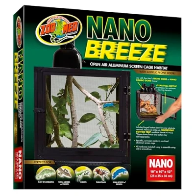 Immagine di Zoo Med Repribreeze Nano Teca per Rettili in Alluminio Anti corrosione, Gabbia Vetro Draghi Barbuti, Iguane e Lucertole, Pulizia Semplice, 25x25x30 cm