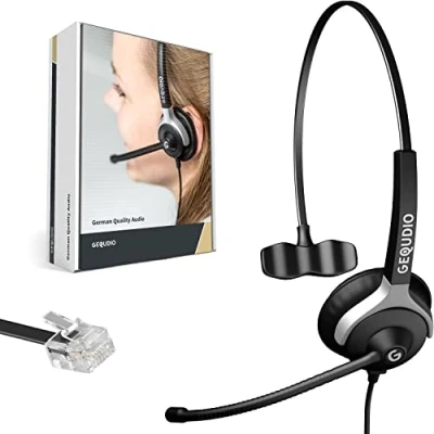 Immagine di GEQUDIO Cuffie telefoni adatto a Unify OpenStage 30 40 60 80 OpenScape, innovaphone telefono con connettore RJ e microfono Cuscinetti di ricambio 60g peso (1 altoparlante)