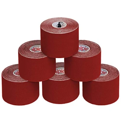 Immagine di ALPIDEX Nastro Kinesiologico Tanti Colori 1/3/ 6/12 Rotoli 5 m x 5,0 cm E Book Esempi Applicazione Tape Muscolare Cerotto, Colore:rosso, Quantità:6 rotolo
