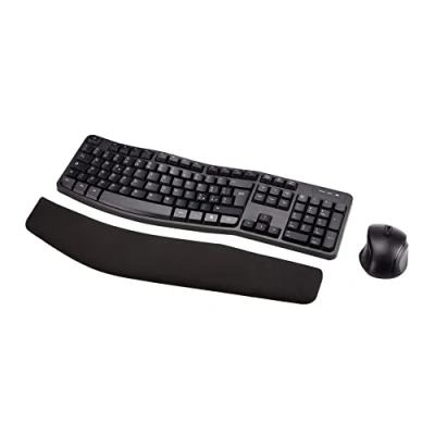 Immagine di Amazon Basics Set mouse e tastiera wireless ergonomici, colore: nero, layout IT