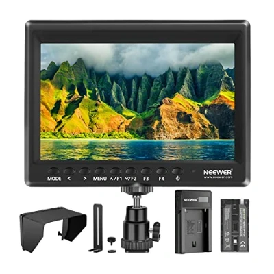 Immagine di Neewer F100 Monitor da Campo 7 HD Video Assist Sottile IPS 1280x800 HDMI Input 1080p con 2600mAh Batteria a Litio Caricatore USB per Reflex Digitali Stabilizzatori Rig Produzioni Filmati ecc.