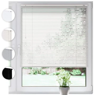 Immagine di Tenda veneziana in alluminio SONELLO 30cm x 100cm Bianco con fissaggio senza foratura Protezione per finestre e porte: privacy, abbagliamento, luce sole