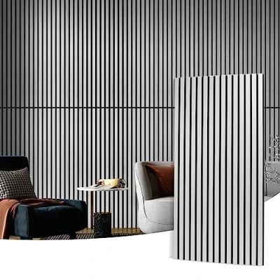 Immagine di Art3d Pannelli acustici 60 x 120 cm MDF 2 in legno murali 3D Rivestimento fonoassorbente a lamelle per pareti e soffitti di spessore Argento spazzolato 1.44㎡