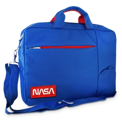 Immagine di Atlantis NASA edition Borsa notebook 15.6&quot; pollici a tracolla, imbottitura interna, vano porta documenti, tasca esterna per accessori, fascia aggancio Trolley . Cinghia colore blu.