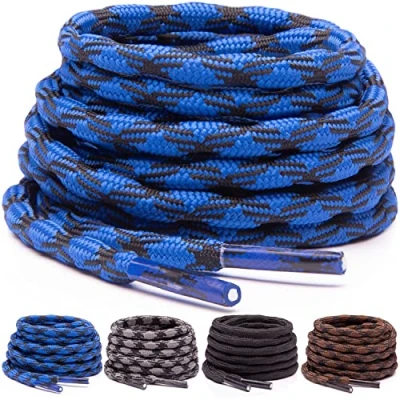 Immagine di Miscly Lacci Rotondi Antiscivolo per Scarponi [3 Paia] Stringhe Resistenti Scarponi, Stivali da Lavoro e Scarpe Trekking (183cm, Blu/Nero)
