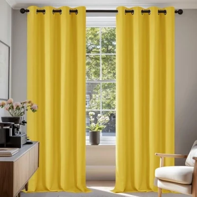 Immagine di Deconovo Tende per Interni Oscuranti 2 Pezzi 240 CM Altezza, Camera da Letto Coprente Moderne con Occhielli, 135x240 (Larghezza x Altezza), Giallo