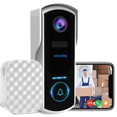 Immagine di nicezing Videocitofono Wifi Campanello Video senza fili da Esterno, 4MP QHD Citofono Telecamera con Suoneria, Batteria 10,000 mAh, Rilevamento Movimento PIR, Visione Notturna, Storage SD/Cloud, IP66