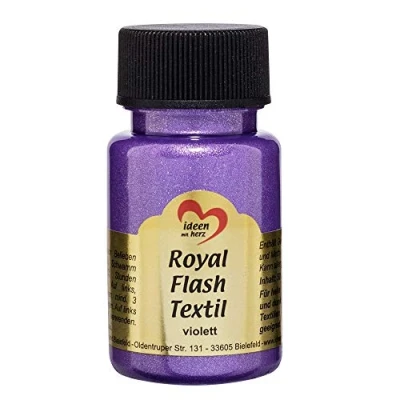 Immagine di Royal Flash Textil Colore metallizzato glitterato, 50 ml, altamente coprente, cremoso, per tessuti chiari e scuri, a base d&#039;acqua, dipingere valorizzare magliette, borse, Violett