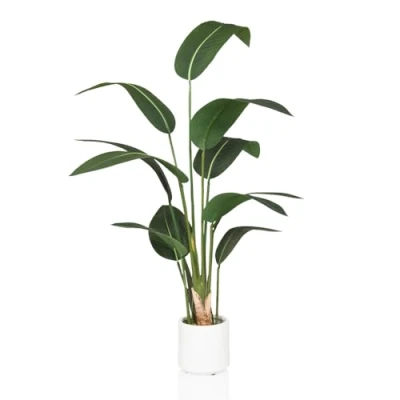 Immagine di HJH Office pianta Artificiale Uccello del Paradiso 150cm Grande Strelitzia Palma Tropicale in Vaso Bianco, Decorativa per Interni