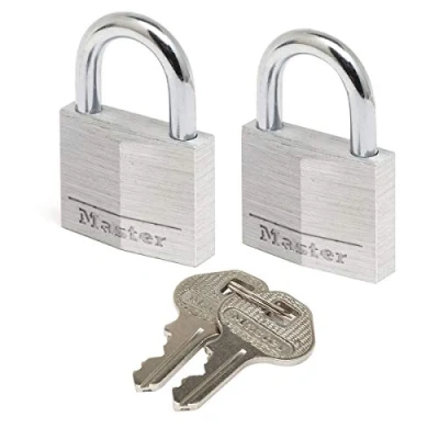 Immagine di Master Lock 9130EURT Confezione da 2 Lucchetti a Chiave in Alluminio, Grigio, 3 x 5.2 1.6 cm