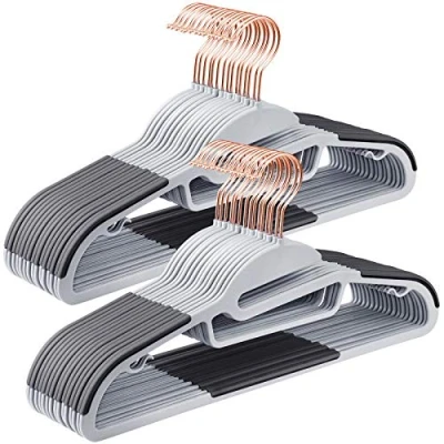 Immagine di SONGMICS Set di 30 Grucce in Plastica, Qualità con Apertura a Forma S, Antiscivolo e Salvaspazio, Spesse 0,5 cm, Lunghe 41,5 Gancio Girevole 360 Color Oro Rosa, Grigio CRP43G30