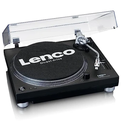 Immagine di Lenco L 3809 Giradischi USB a trazione diretta Preamplificatore 33 e 45 giri/min MMC Uscita Line RCA Nero