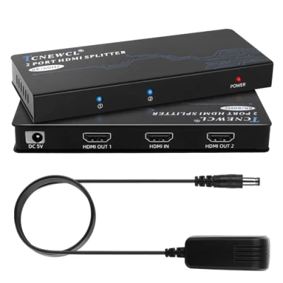 Immagine di TCNEWCL 8K@60Hz 4K@120Hz Sdoppiatore HDMI 1 in 2 out Simultaneamente, 1x2 Splitter 2.1 Distributore/Mirror Audio Video con Adattatore EU, Supporto 3D, HDCP 2.3, UHD