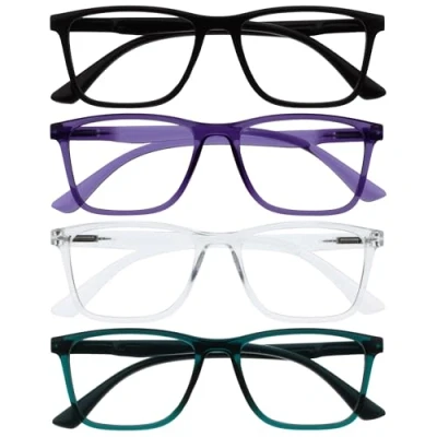 Immagine di OPULIZE NYX Blue Light Blocking Reading Glasses Anti Glare Computer and Gaming Eyewear 4 Pack UV Eyestrain Protection Rectangular Frame Black Purple Clear Turquoise Men Women