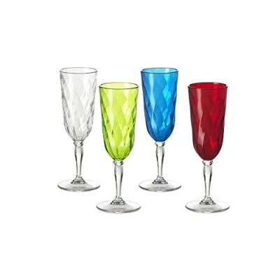 Immagine di Omada Design 4 Bicchieri Champagne in acrilico, Flutes per uso all&#039;aperto, Lavabili Lavastoviglie, Made Italy, Linea Diamond, Colori Assortiti