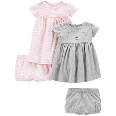 Immagine di Simple Joys by Carter&#039;s Short Sleeve And Sleeveless Dress Sets, Pack of 2 Abito Casual, Grigio Stampa Orsi/Rosa Elefanti, 0 3 Mesi (Pacco da 2) Bambine e Ragazze