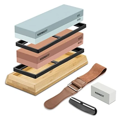 Immagine di KEENBEST Set di pietre per affilare materiali alta qualità con grana reale 400 1000 3000 8000 pietra coltelli giapponese umida bagnata rossa
