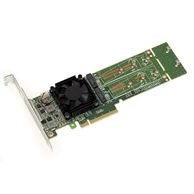 Immagine di KALEA INFORMATIQUE Scheda controller M2 PCIe 3.0 x8 per 2 SSD M.2 NVMe M Key. Chipset PLX PEX 8747 32 GB SSD, 64 G totali. Profilo alto e basso.