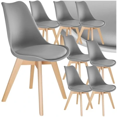 Immagine di TecTake 800856 Set di 8 Sedie da Tavola in Design Gradevole, Forma Ergonomica, Feltri per Non Graffiare Il Pavimento, Imbottitura Resistente, Mobile Cucina Ufficio Salotto (Grigio)