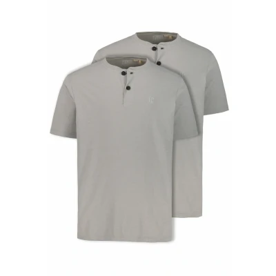 Immagine di JP1880 Grosse GRÖSSEN BIS 7XL IM Doppelpackhenley Rundhalsausschnitt Knopfleiste Tshirt basic, Uomo, Taglia: 3XL, Grau melange